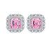 Cut Ice shaped simulated diamond earring in Pink stone, crafted in sterling silver plated with 18k white gold with rhodium, front side, main stone size 10mm