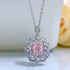 Cut Ice shaped simulated diamond necklace in pink stone color, crafted in sterling silver plated with 18k white gold with rhodium, front side, details of necklace