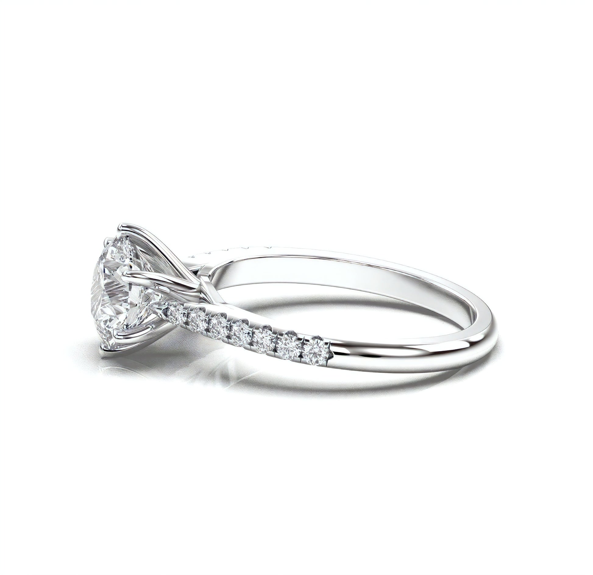 Solitaire simulated diamond ring crafted in sterling silver 18k white gold rhodium plated, sidelong , main stone size 7mm