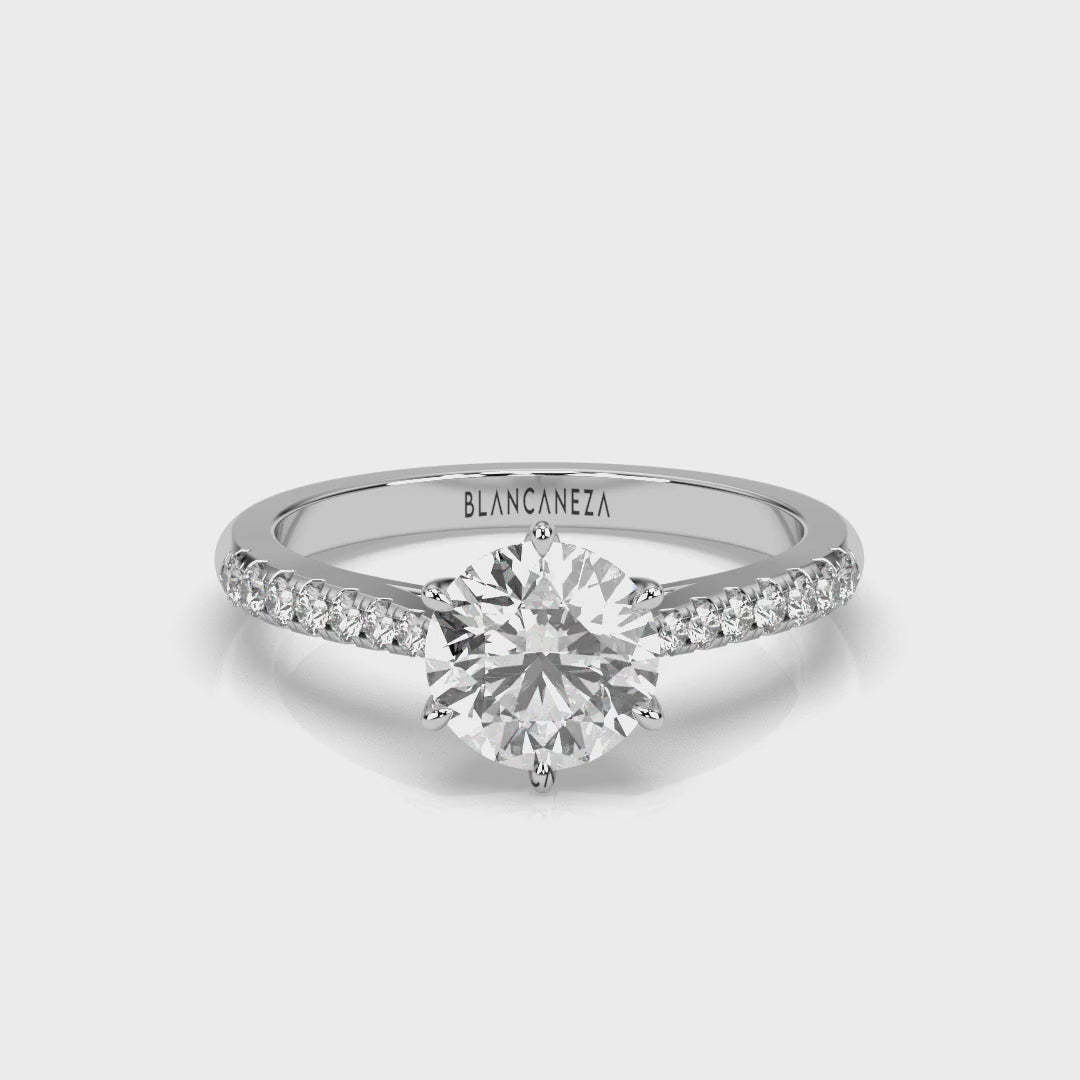 Solitaire simulated diamond ring crafted in sterling silver 18k white gold rhodium plated, 3D video animation rings details , main stone size 7 mm